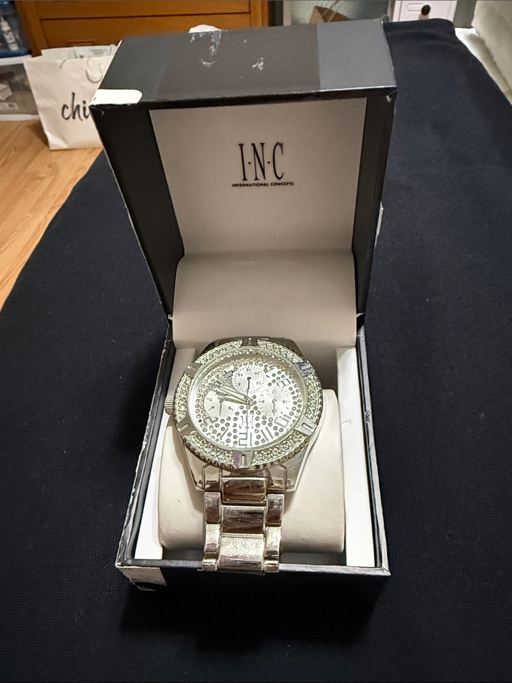 INC International Concepts Silver Crystal Accent women’s Bracelet Watch